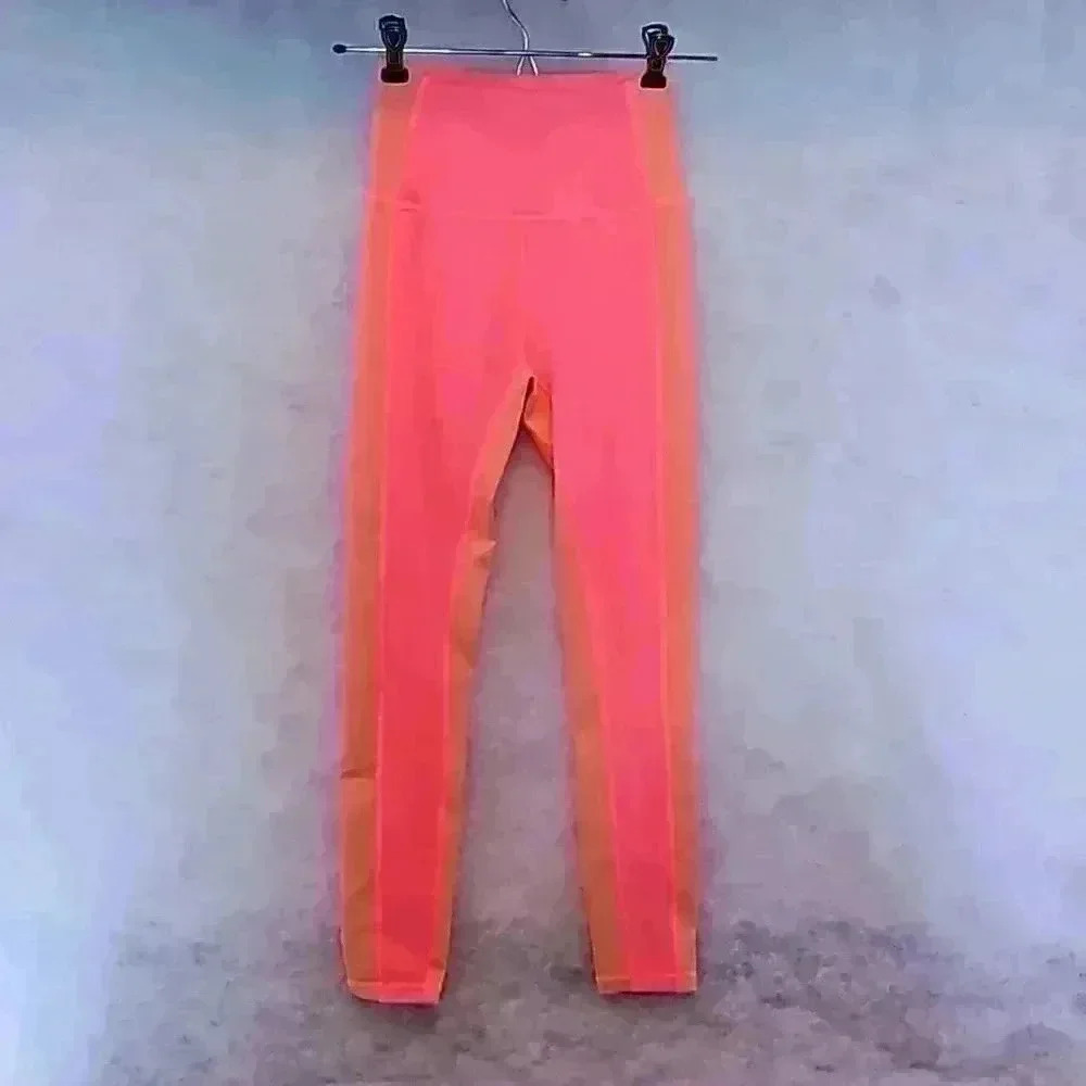 Wilo Women's Full Length Rib Contrast Leggings XS Pink and Peach NWT